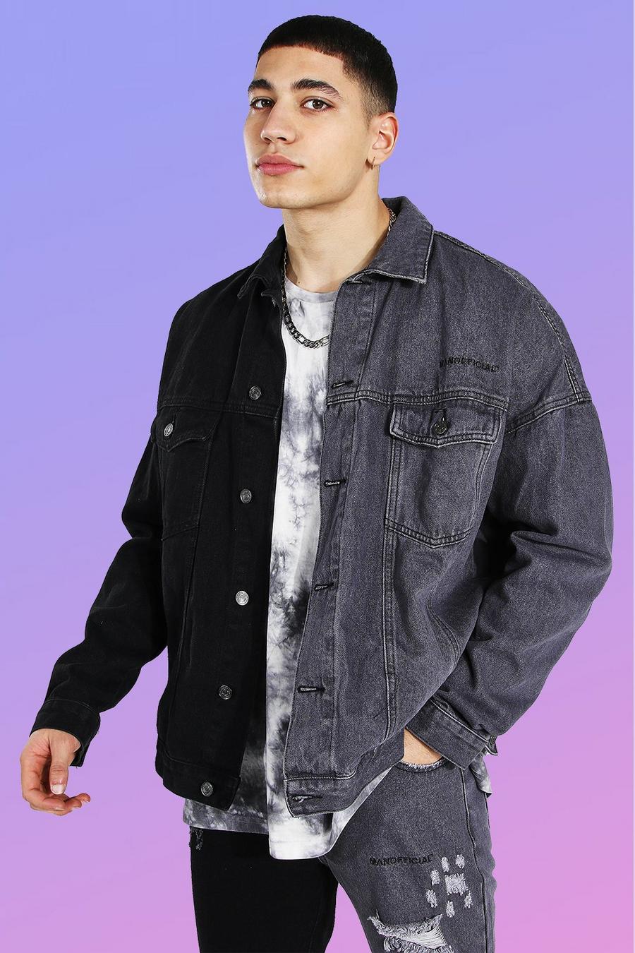 Oversized Man Official Splice Denim Jacket | boohoo Oversized Man Official Splice Denim Jacket | boohoo